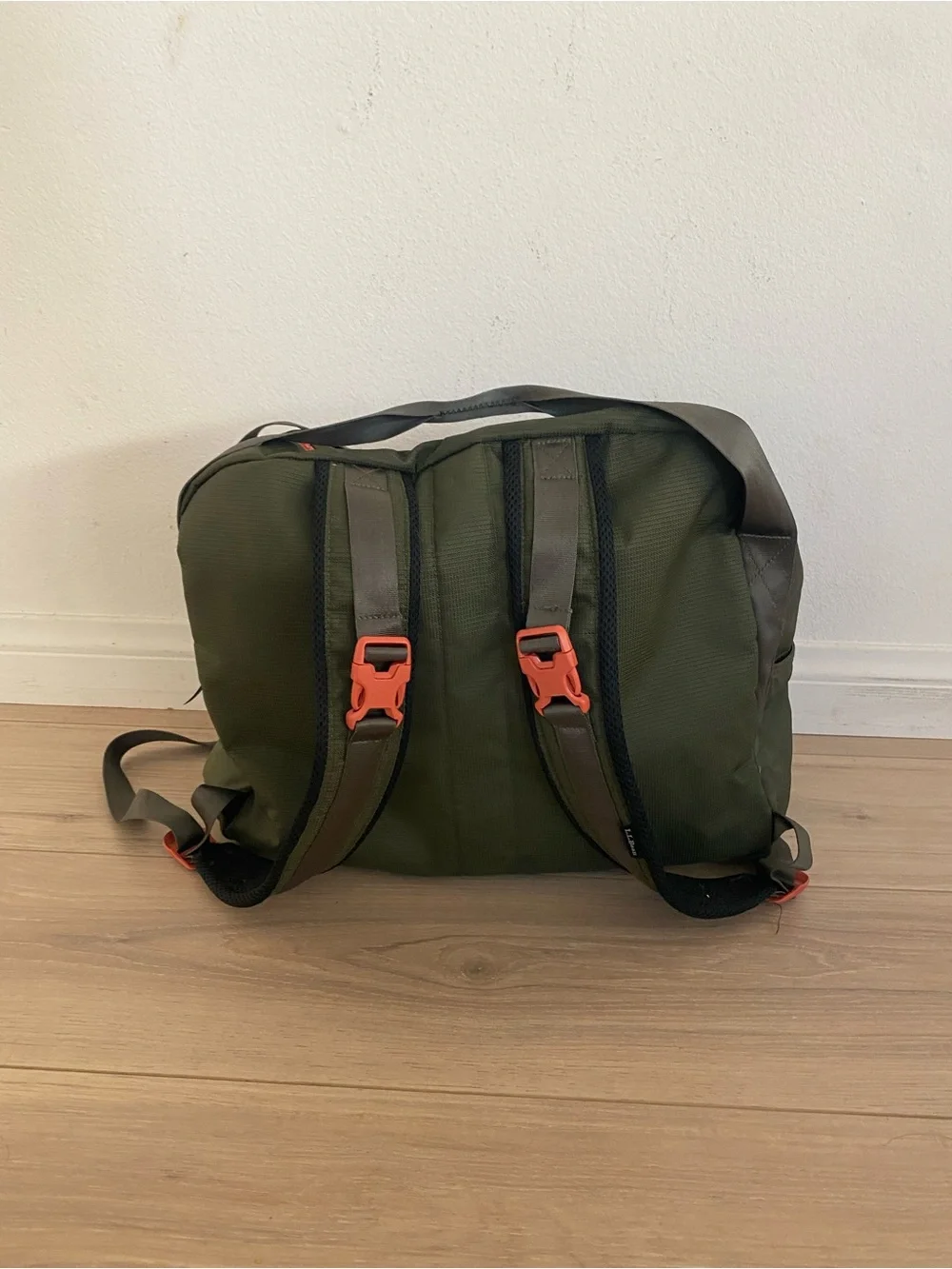 L.L. Bean Olive Green Baby Diaper Bag with Orange Zippers